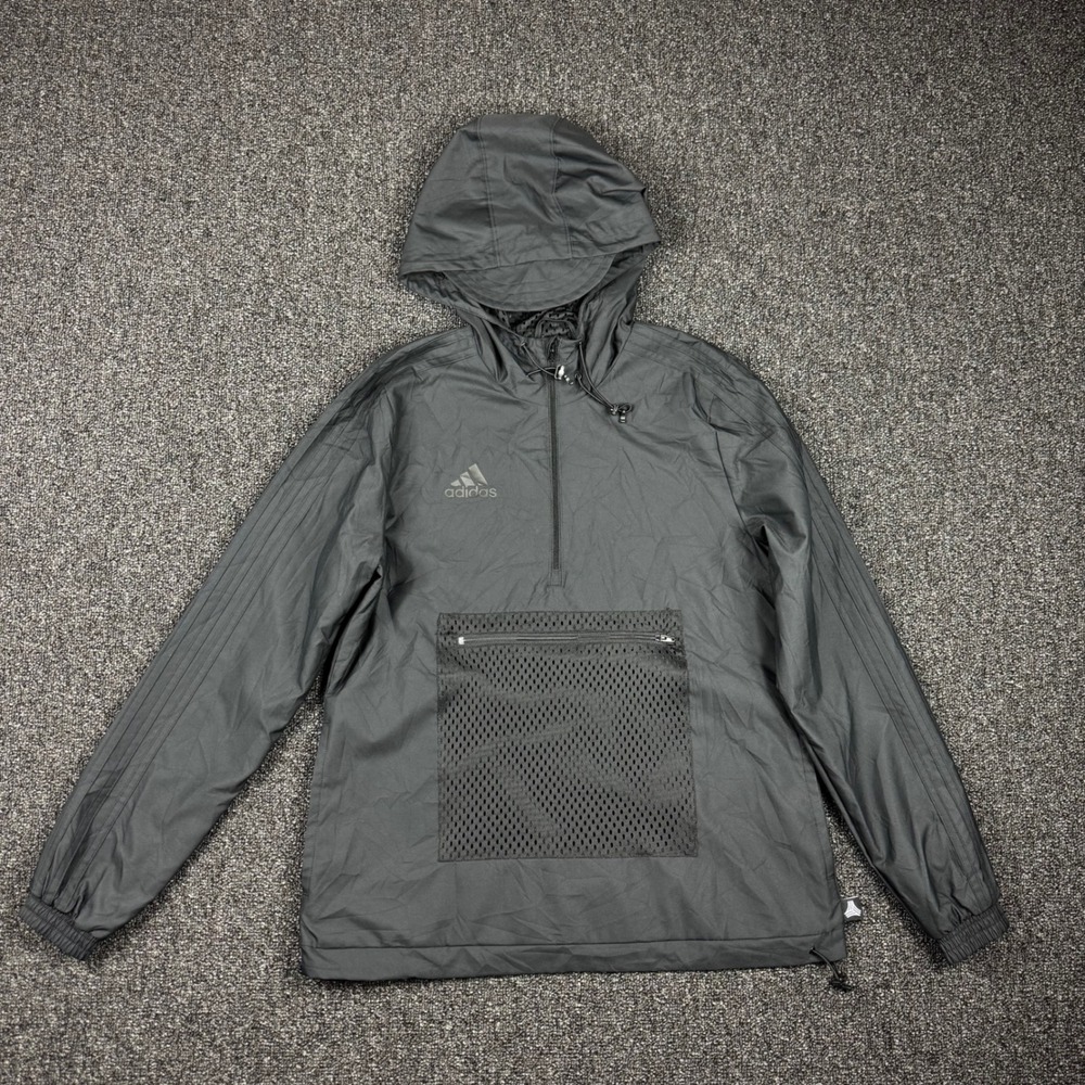 Adidas mens small black Tango hooded anorak Windbreaker 1/2 Quarter Zip pullover